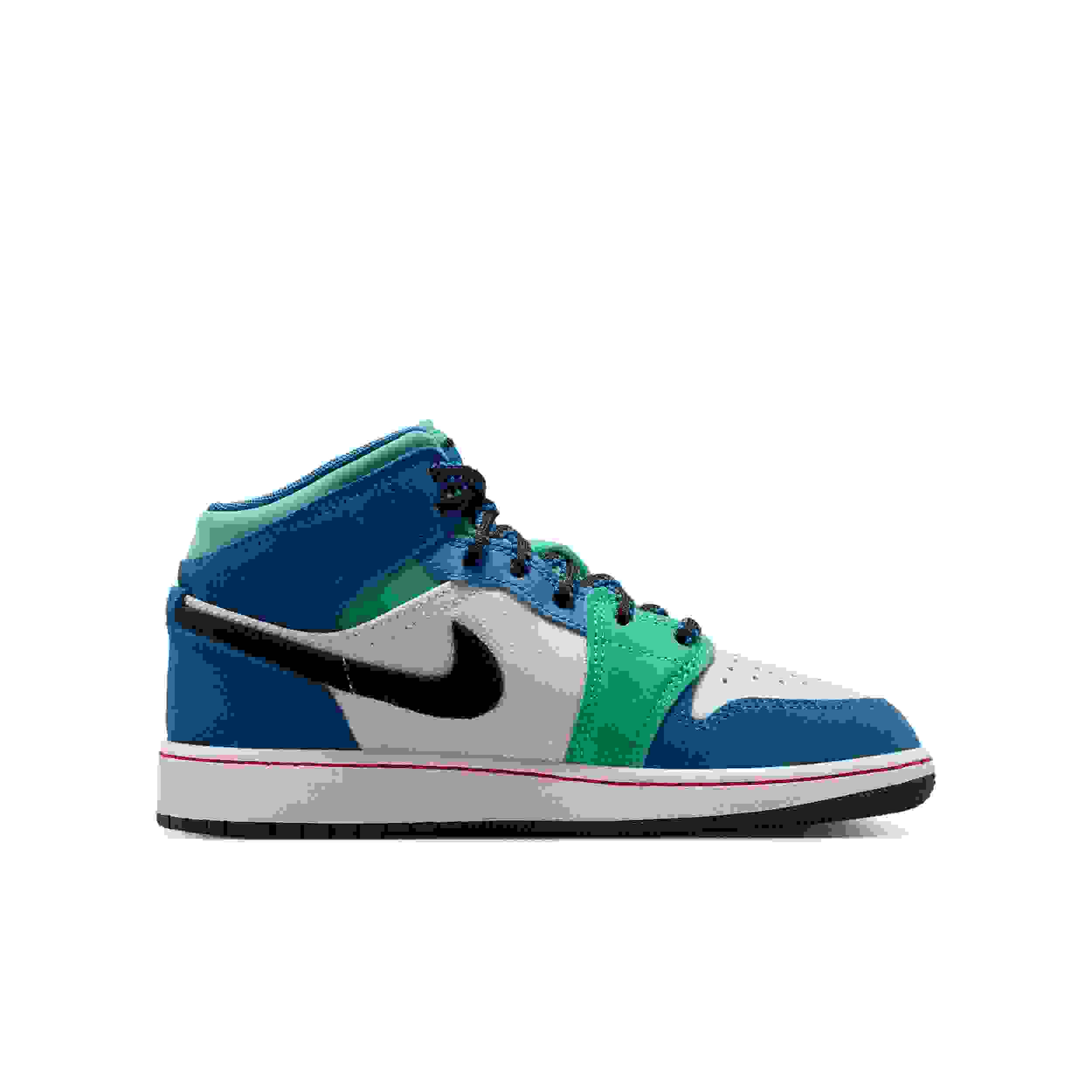 Jordan 1 Mid SE Grade School Boys' "Chalk/True Blue/Kinetic Green/University Red" Shoe